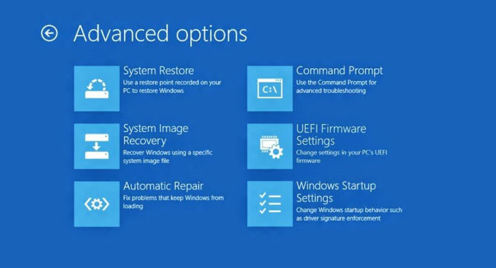 Opciones de arranque en Windows 10